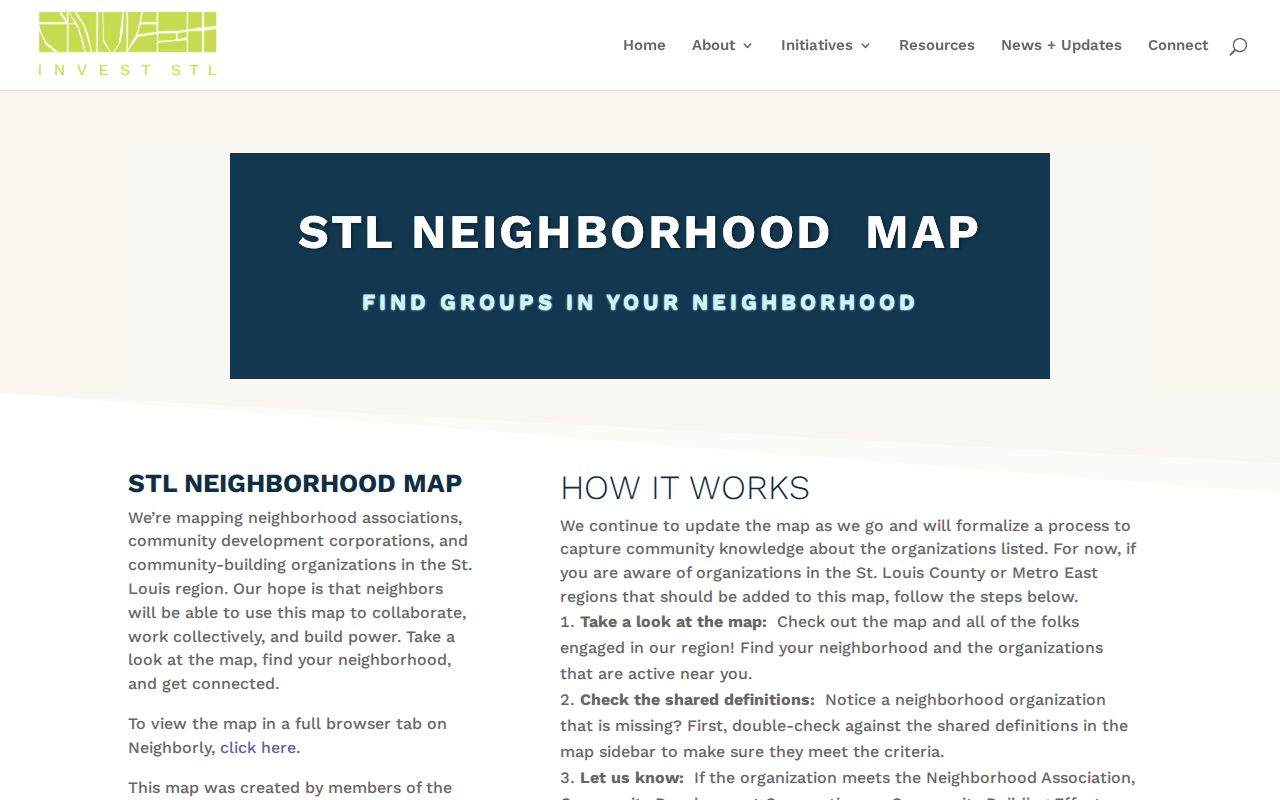 St. Louis neighbors reference to the Invest STL regional neighborhood map